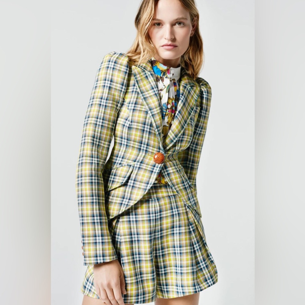 Smythe Blue and Yellow Sport Coat with Bold Plaid Design